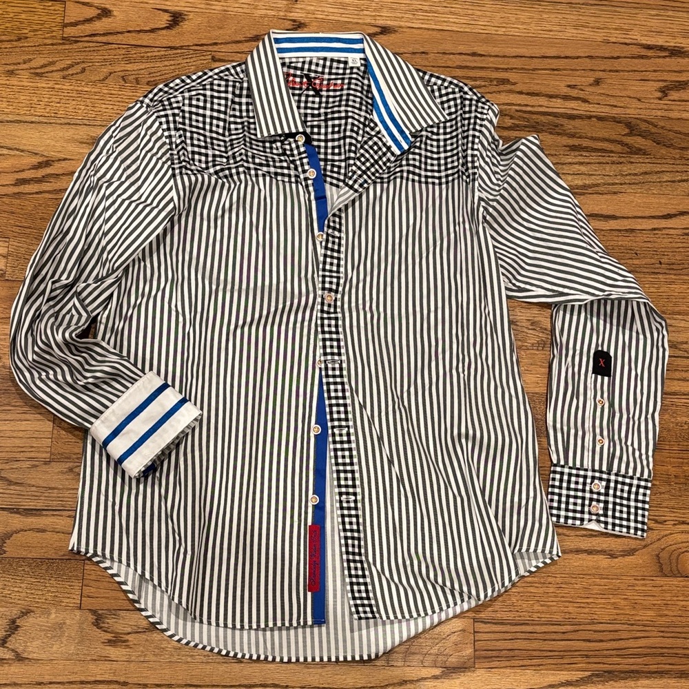 Robert Graham Men’s Black & White Striped Button-Down Shirt XL